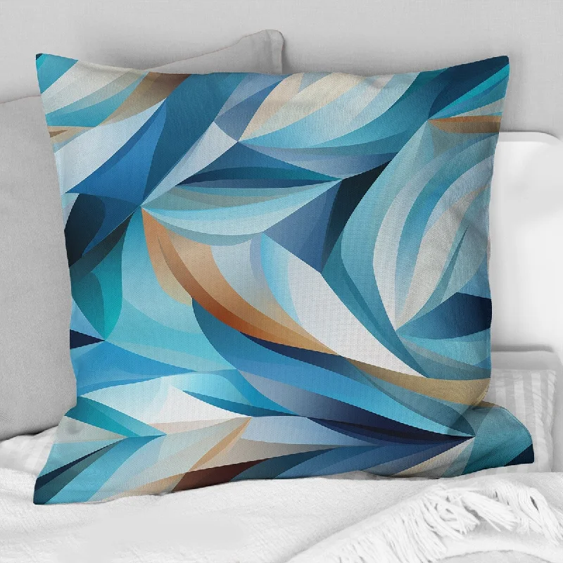 Designart "Blue Geometric Wave Tranquility I" Geometric Printed Throw Pillow