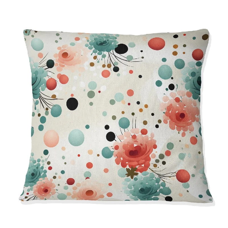 Designart "Coral And Blue Elegant Polka Dots Bliss I" Polka Dots Printed Throw Pillow