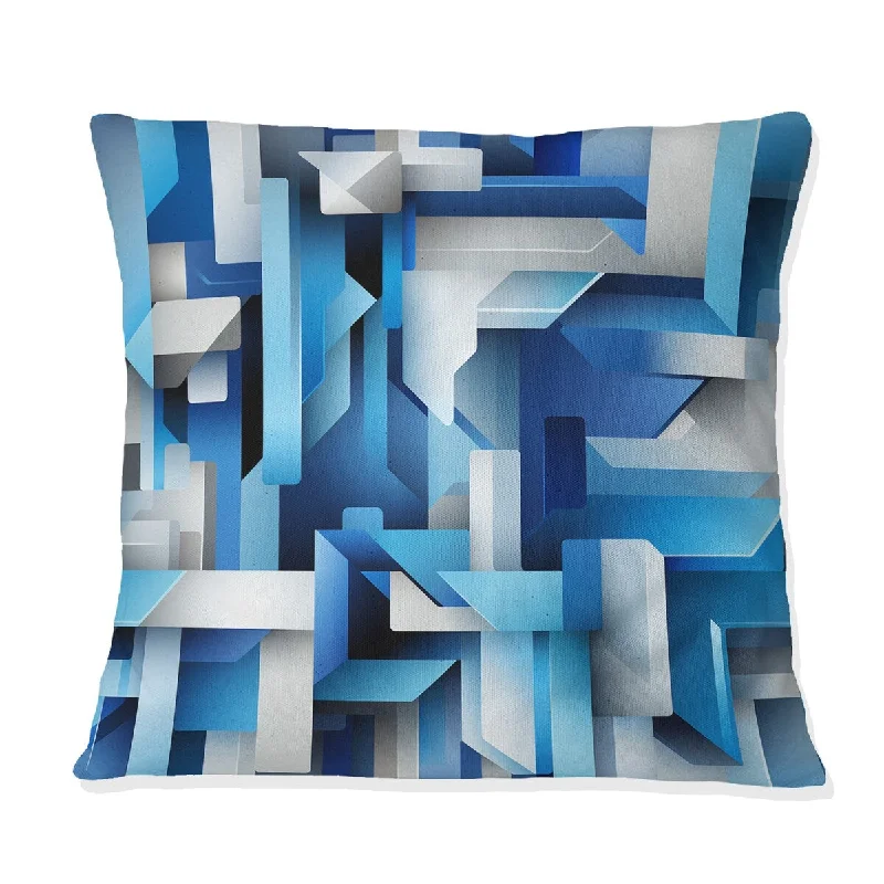 Designart "Dynamic Blue And White Striped Symmetry" Geometric Printed Throw Pillow