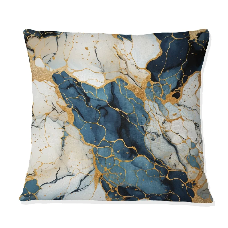 Designart "Gilded Gold And Teal Luxe Marble Opulence" Marble Printed Throw Pillow