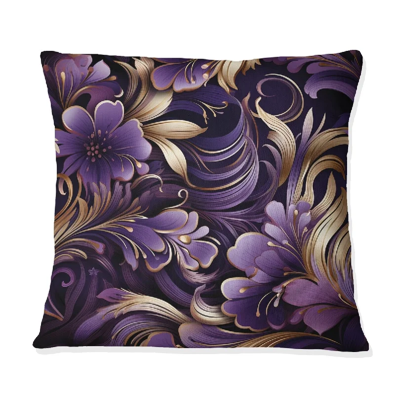 Designart "Glamorous Gold And Purple Damask Pattern" Marble Printed Throw Pillow