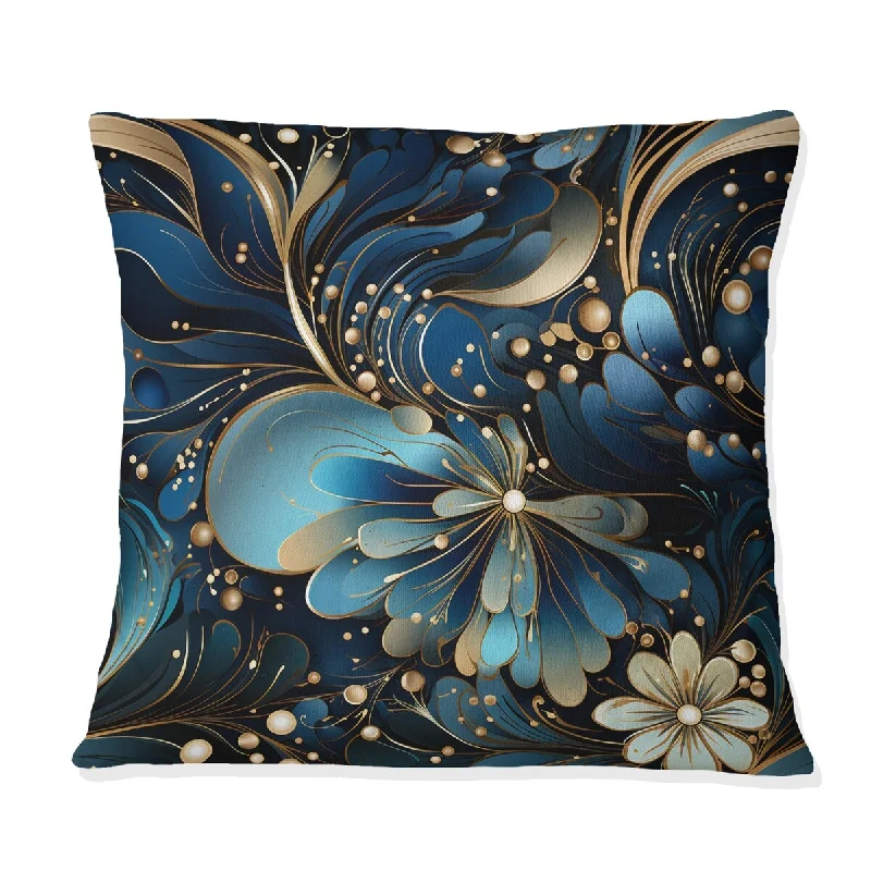 Designart "Glamorous Gold And Sapphire Elegance I" Floral Printed Throw Pillow