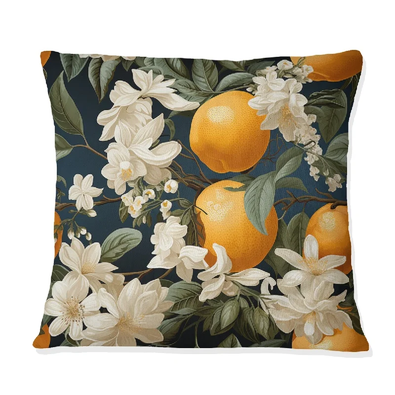 Designart "Green And Orange Fruits Pattern" Food & Beverage Printed Throw Pillow