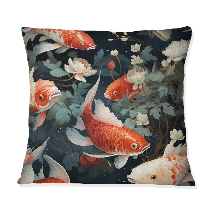 Designart "Koi Pond Reflections III" Chinese Printed Throw Pillow