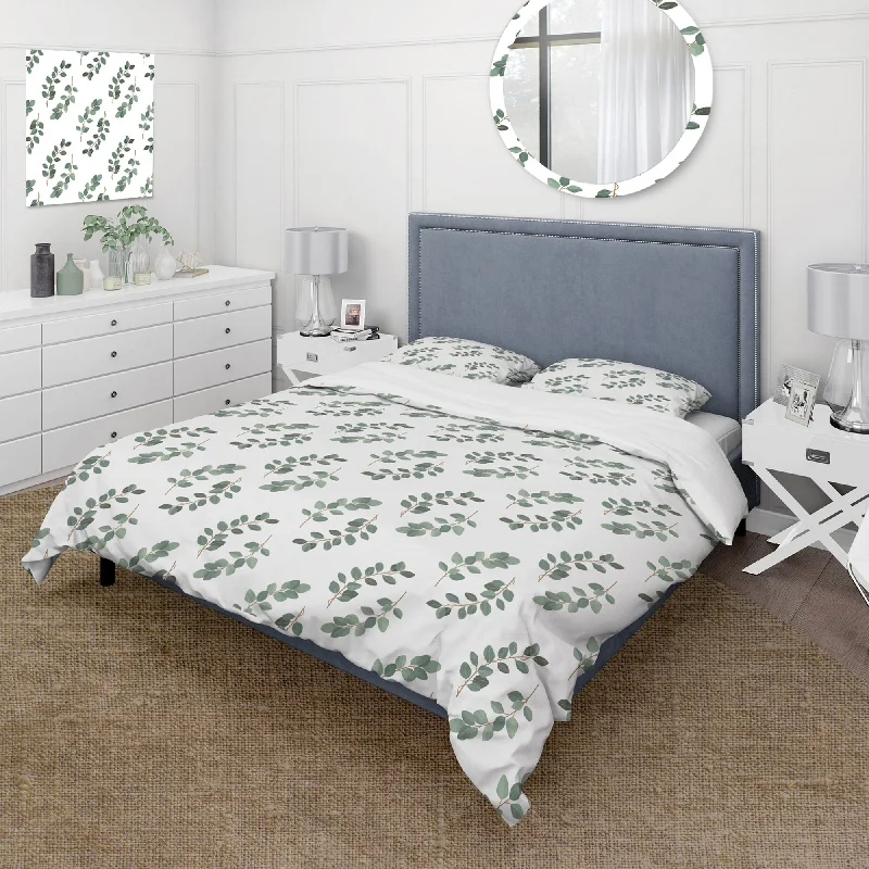 Designart 'Leaves Pattern Design' Farmhouse Duvet Cover Set