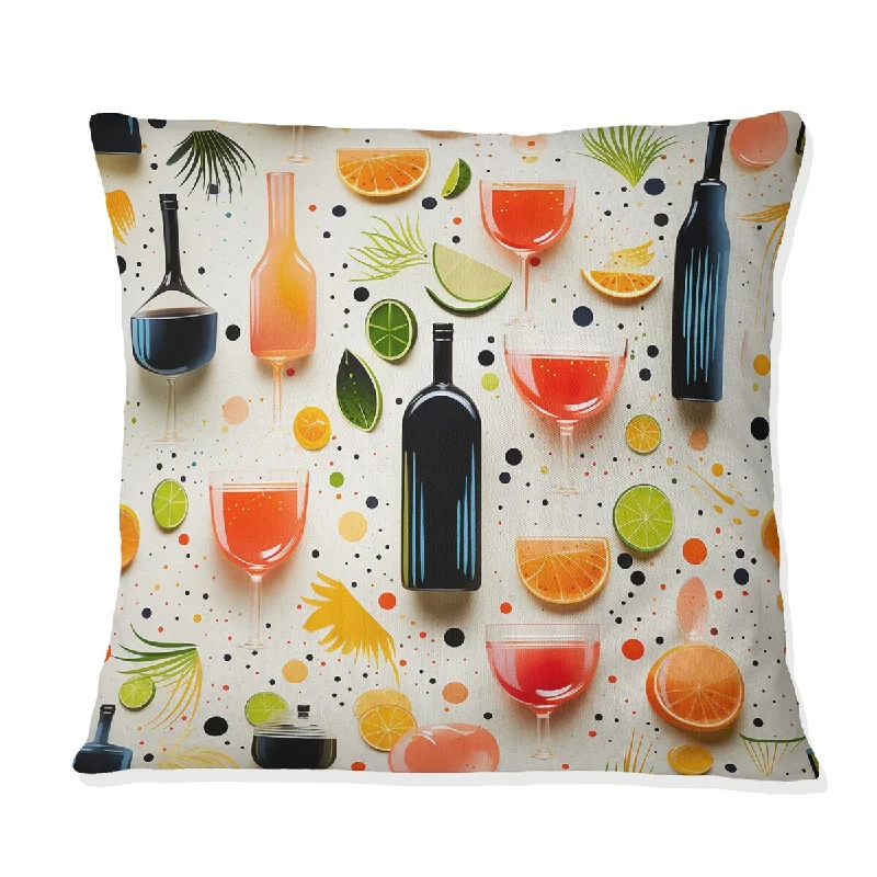 Designart "Midcentury Drink Cocktails Pattern" Food & Beverage Printed Throw Pillow