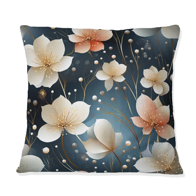 Designart "Mystic Aura White And Peach Floral Delight" Floral Printed Throw Pillow