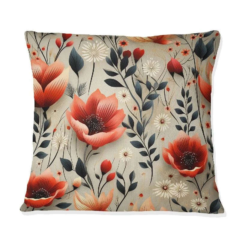 Designart "Mystic Red Garden Blooms Beauty I" Floral Printed Throw Pillow