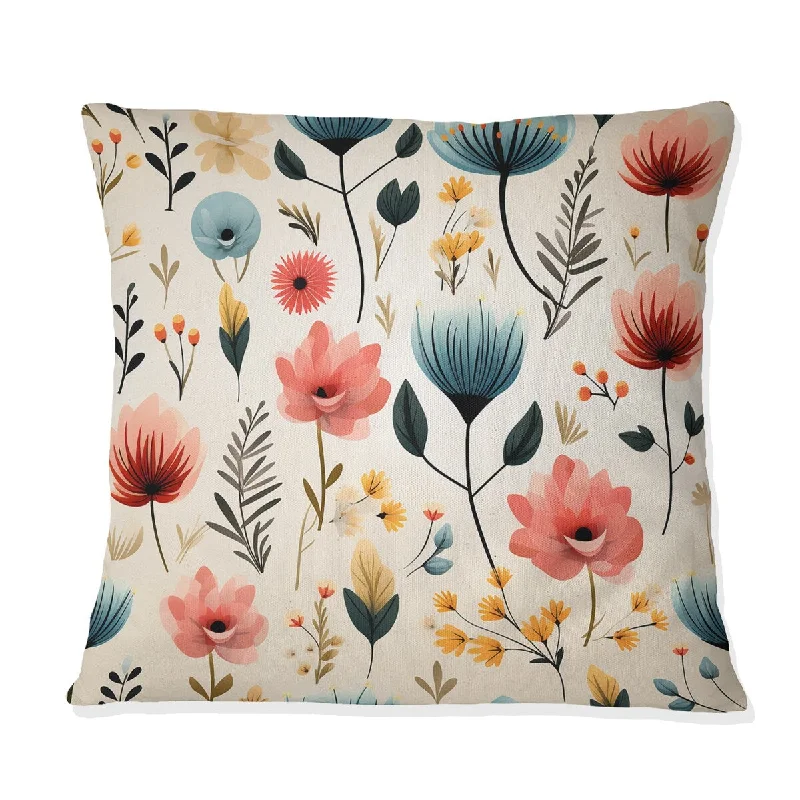 Designart "Nordic Grace Teal Floral Harmony" Floral Printed Throw Pillow