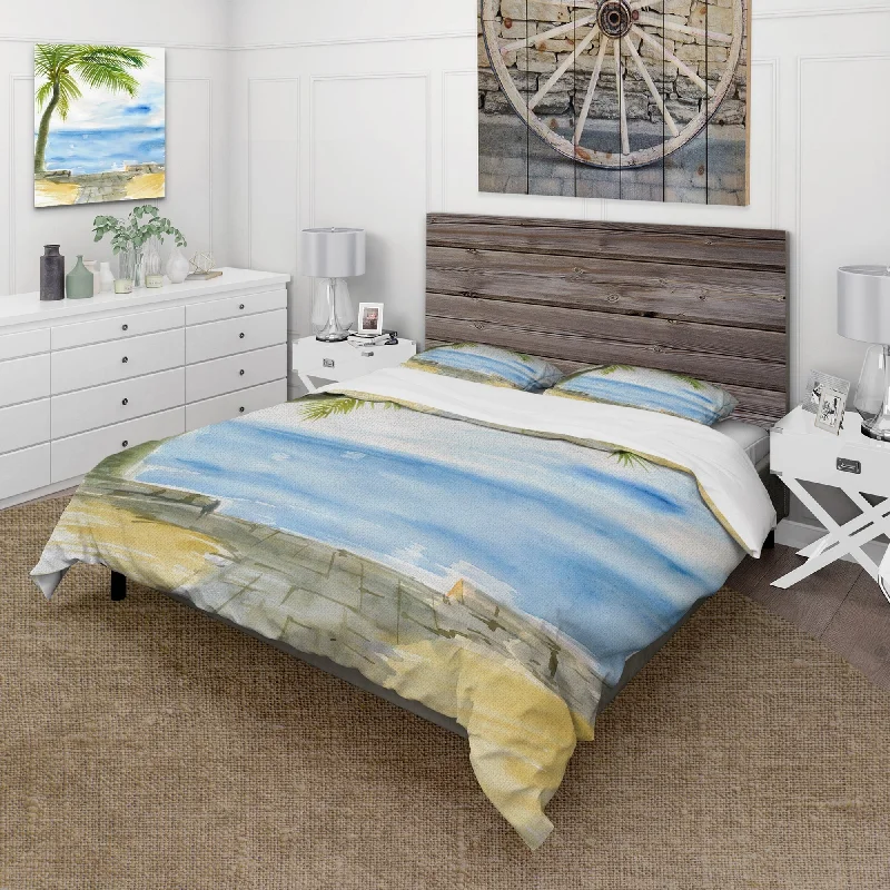 Designart 'Palm Beach Resort At Dawn II' Nautical & Coastal Duvet Cover Set