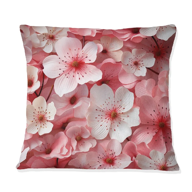 Designart "Pink Sakura Blossoms Floral V" Japanese Printed Throw Pillow