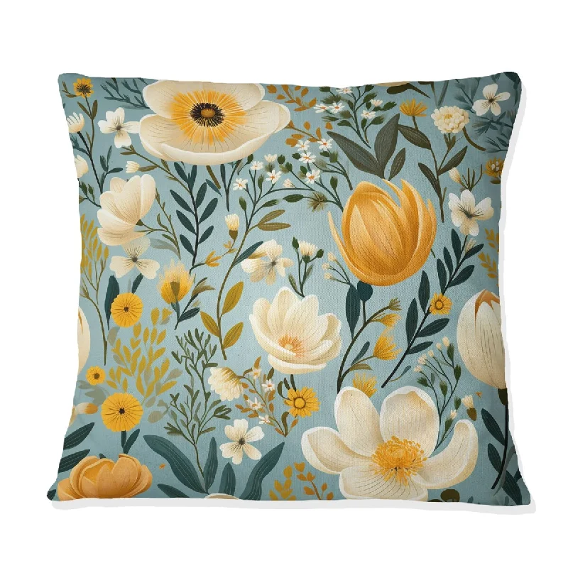 Designart "Playful Blooming Floral Pattern I" Floral Printed Throw Pillow