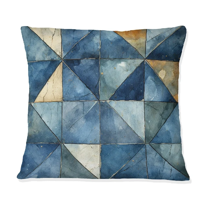 Designart "Rustic Cobalt Lattices Symmatry" Geometric Printed Throw Pillow