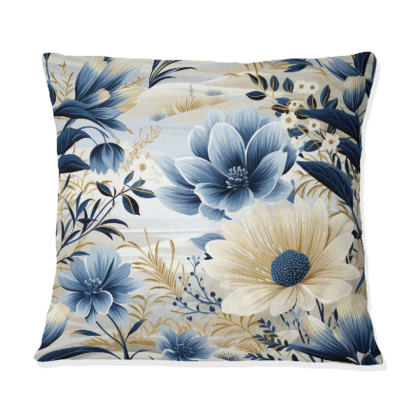 Designart "Sandy Beige Coastal Blue" Plants Printed Throw Pillow