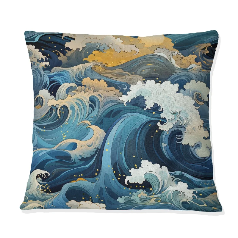 Designart "Sunrise Hokusai Waves Japanese Pattern I" Coastal Printed Throw Pillow