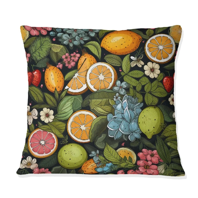 Designart "Tropical Fruit Kitchen Pattern" Food & Beverage Printed Throw Pillow