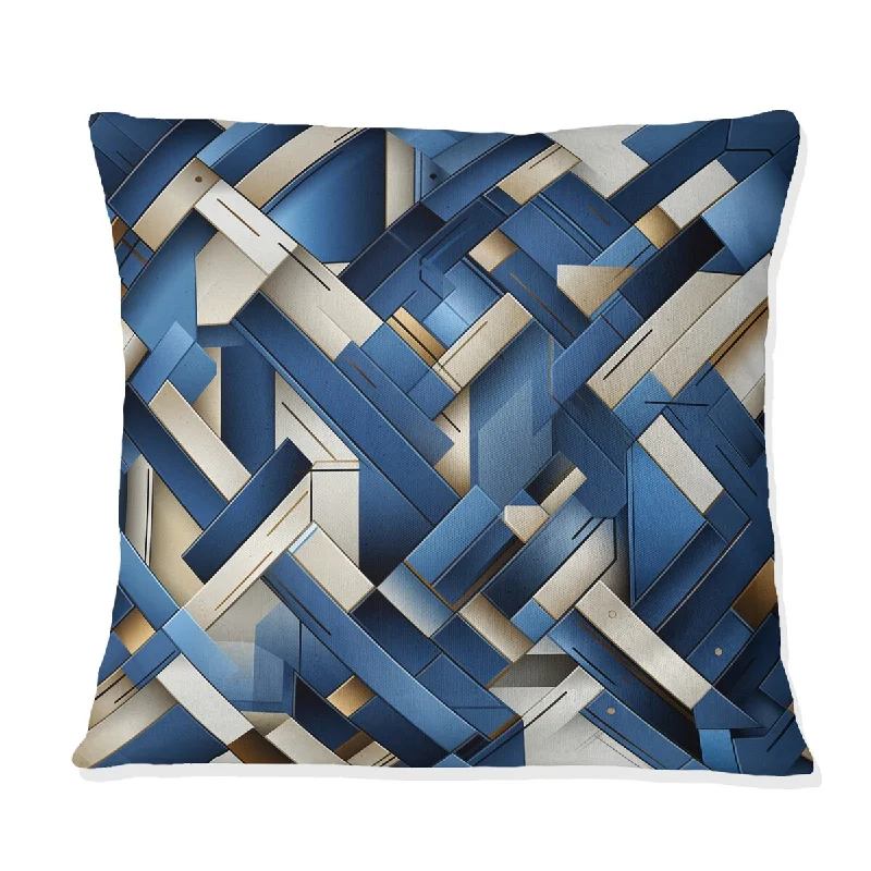 Designart "Urban Cobalt Blue And Bwhite Grid Geometric" Geometric Printed Throw Pillow