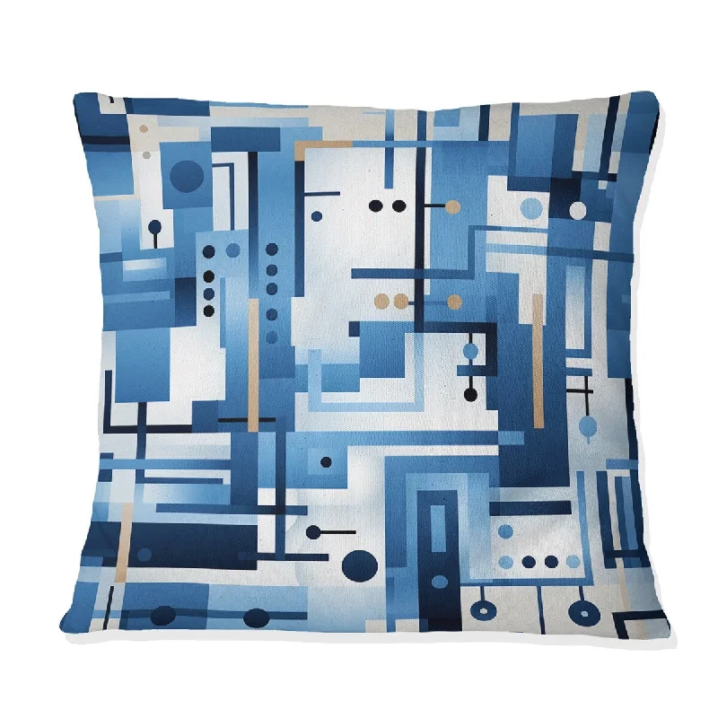 Designart "Urban Cobalt Blue And Bwhite Grid Geometric II" Geometric Printed Throw Pillow