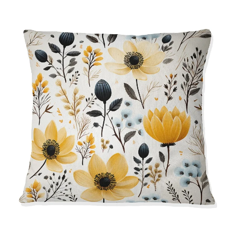 Designart "Watercolor Whimsy Yellow Floral Pattern I" Floral Printed Throw Pillow