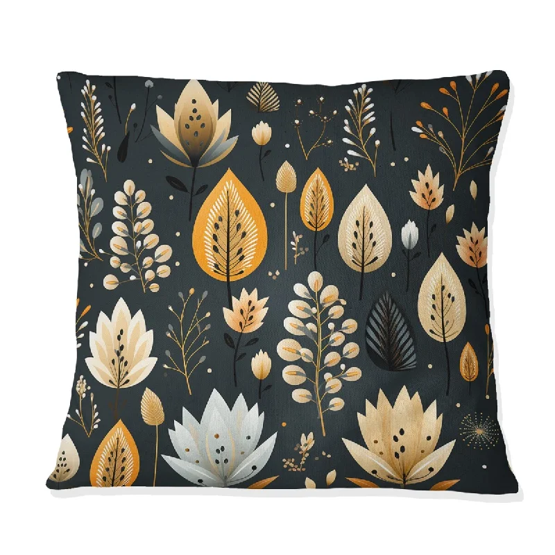 Designart "Yellow And Black Moroccan Influence Floral Canvas" Floral Printed Throw Pillow