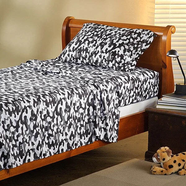 Expressions Microfiber Camoflauge Children's TwinXL Sheet Set - Black/White