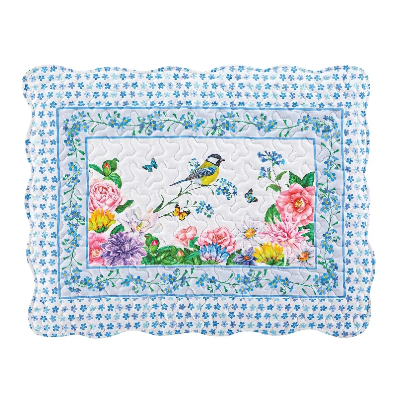 Floral Colorful Garden Blooms and Birds Pillow Sham Set