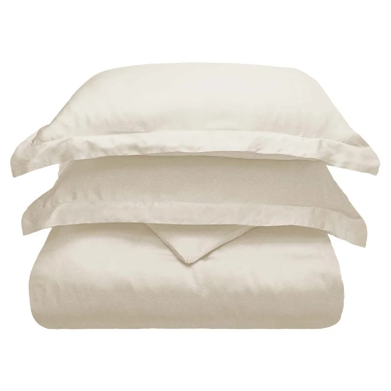 HomeRoots Ivory King Cotton Blend 300 Thread Count Washable Duvet Cover Set