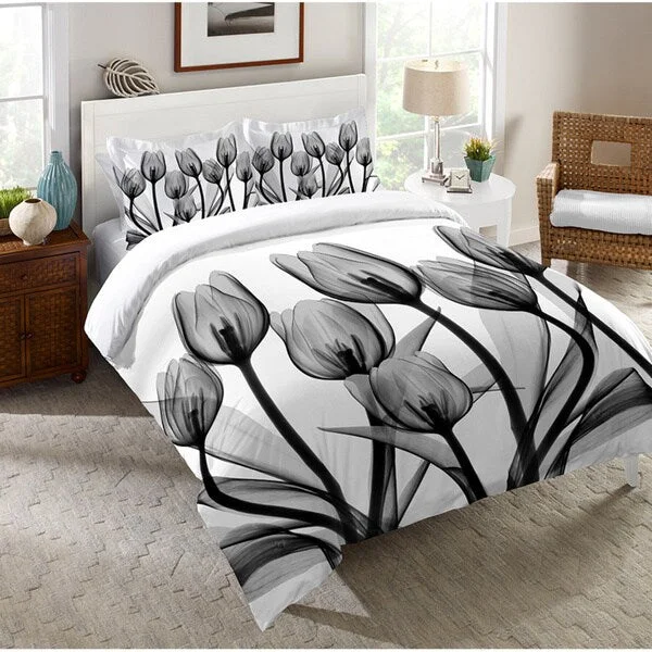 Laural Home Monochromatic Black Tulips Standard Comforter Sham