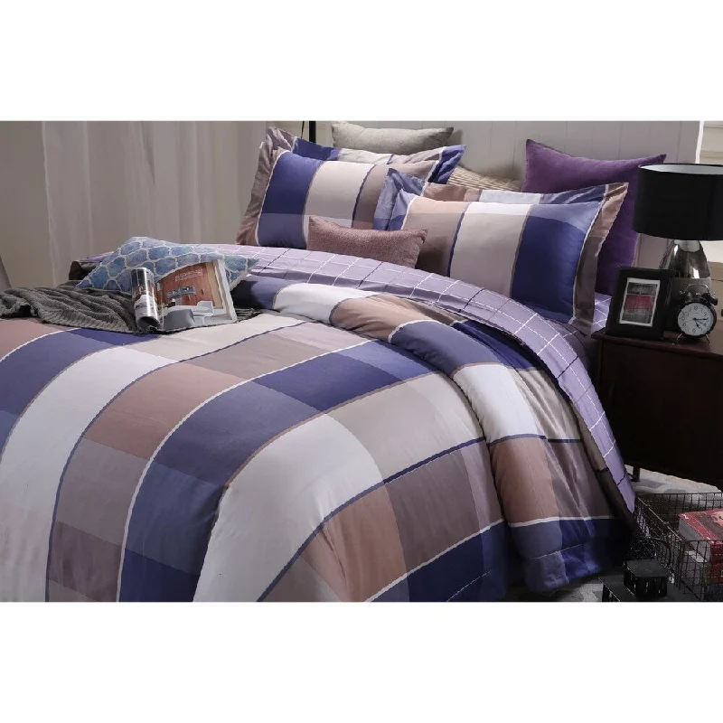 Lavish Night Royal Republic Pima Cotton Blue Plaid 3 Piece Duvet Cover Set