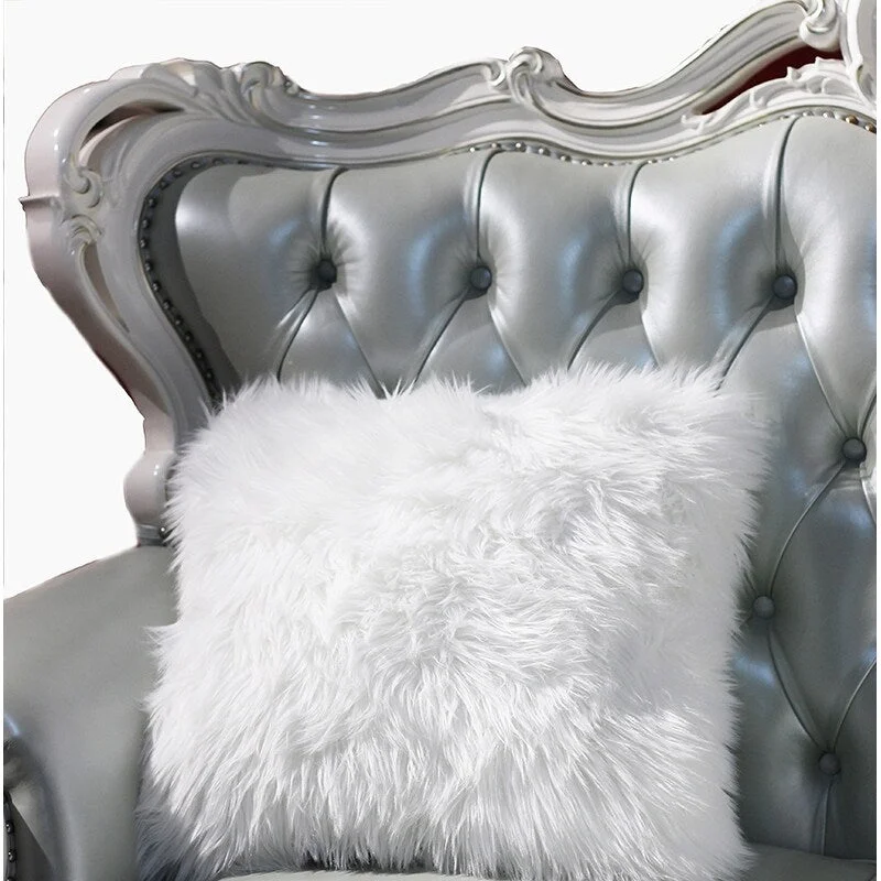 "Luxury Decorative" Faux Fur Pillow in White (18-in x 18-in)