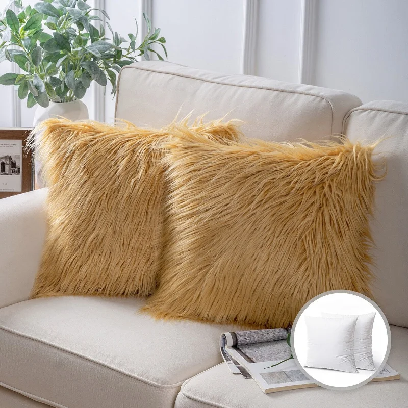 Luxury Mongolian Fluffy Faux Fur Series Square Decorative Throw Pillow Cusion for Couch