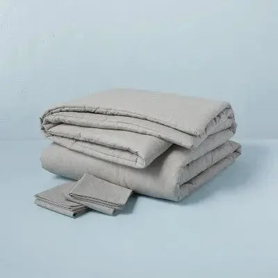 New - 3pc Full/Queen Linen Blend Comforter Set Jet Gray - Hearth & Hand with Magnolia