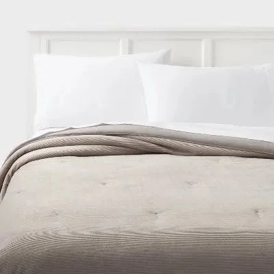 New - Full/Queen Corduroy Plush Comforter Light Gray - Room Essentials