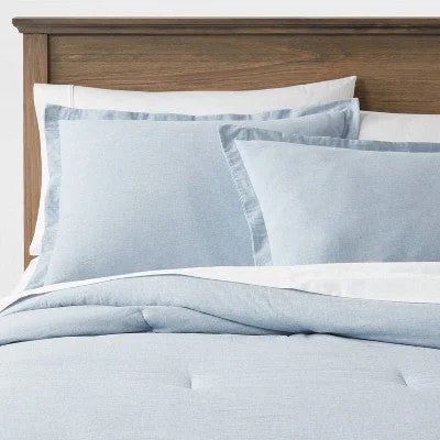 New - Full/Queen Cotton Linen Chambray Comforter & Sham Set Blue - Threshold