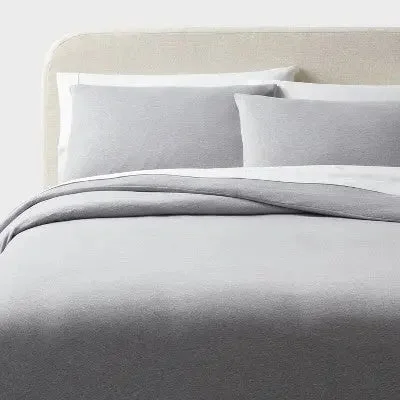 New - Full/Queen Modern Jersey Duvet and Sham Set Gray Heather - Threshold