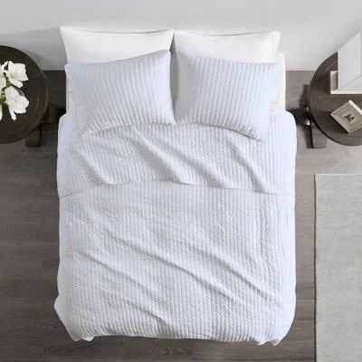 New - Madison Park 2pc Twin/Twin Extra Long Mitchell Reversible Coverlet Set White: Microfiber, Farmhouse Style, Lightweight