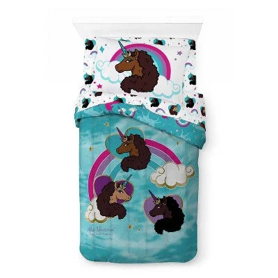 New - Twin Afro Unicorn Kids' Comforter