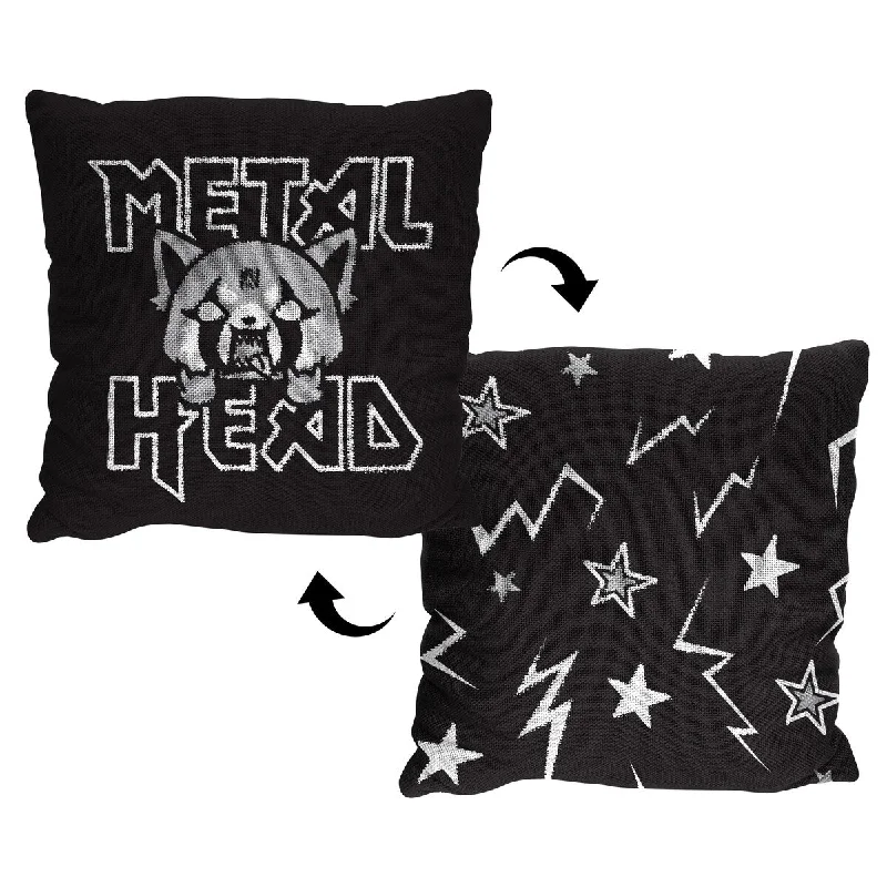 Sanrio Aggretsuko Metal Head Double Sided 20 Inch Jacquard Throw Pillow - Black