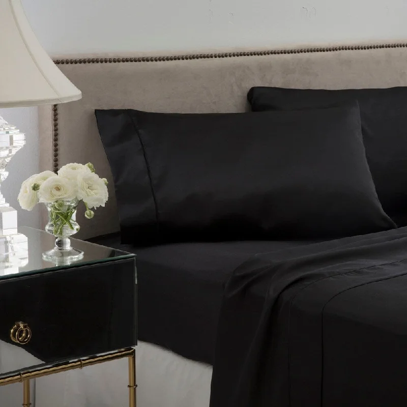 Seduction Satin Solid King Black Sheet Set