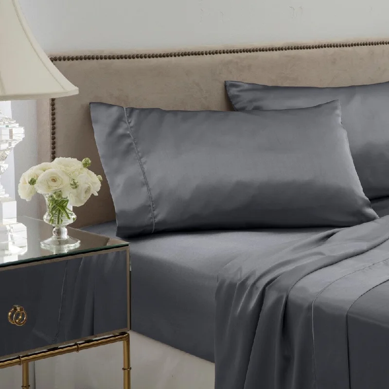 Seduction Satin Solid Queen Silver Sheet Set