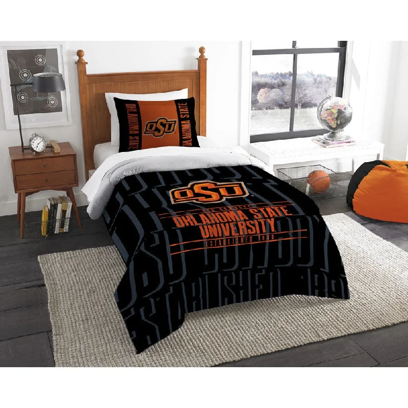 The Northwest Company Oklahoma State Modern Take Black and Orange Polyester Twin 2-piece Comforter Set