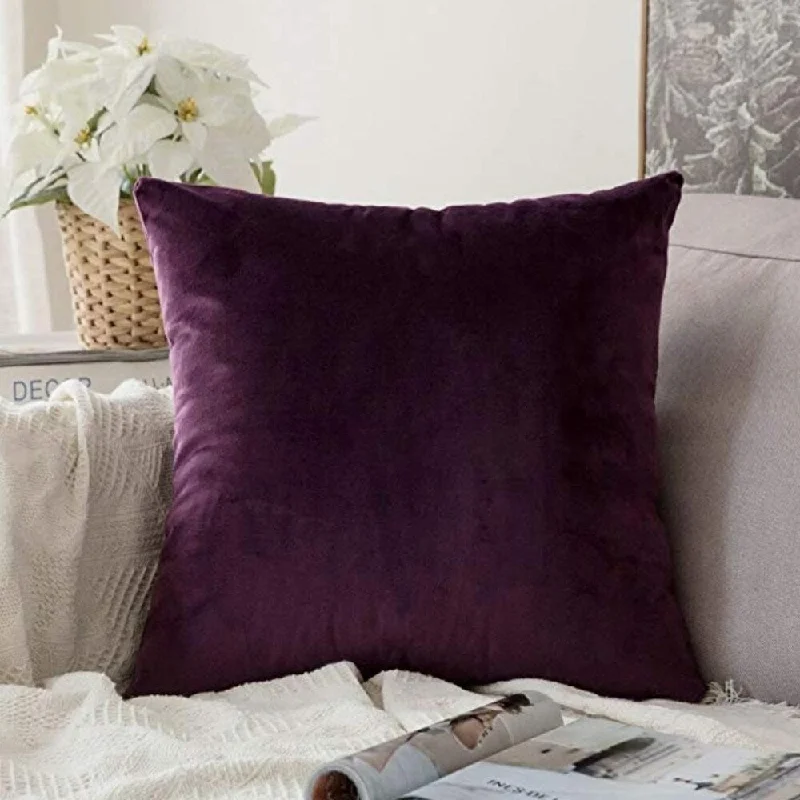 Velvet Soft Solid Eggplant Pillow Cover 20 x 20 