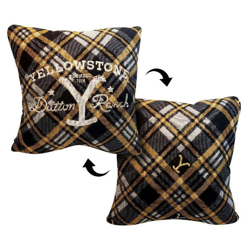 Yellowstone Rancher Plaid Double Sided Jacquard Pillow - Black