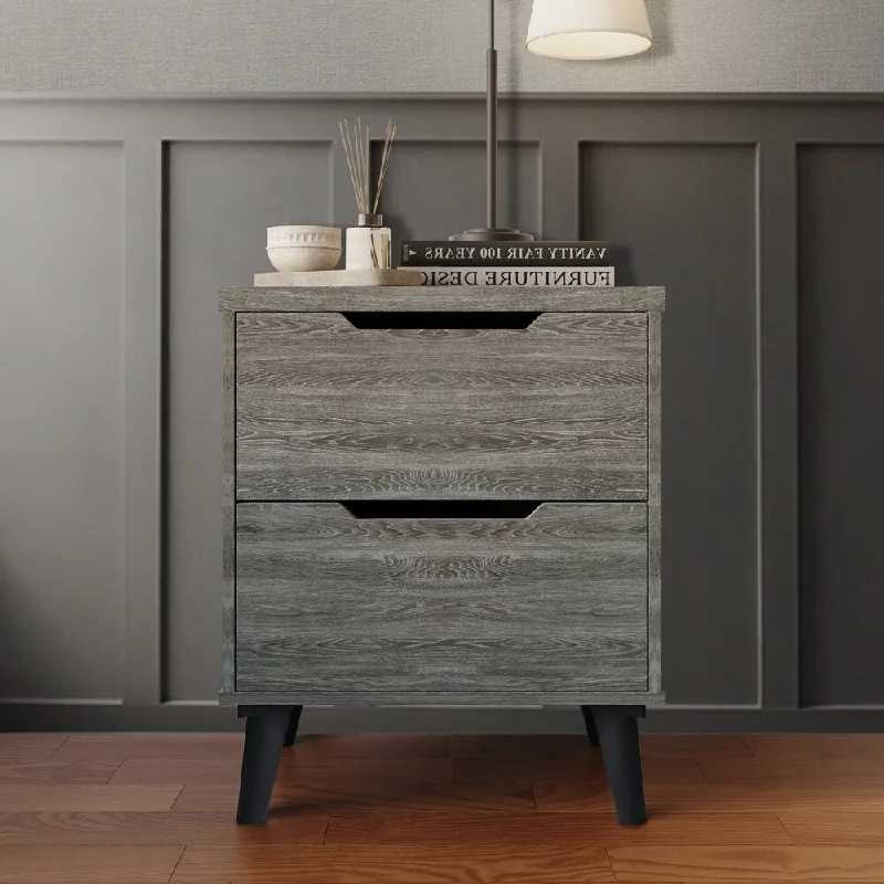 2 Drawer Nightstand, Light Grey Finish