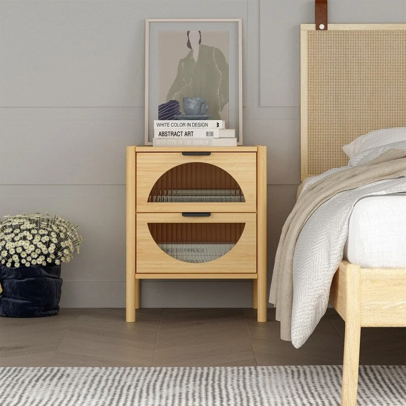 2 drawers, bamboo nightstand, nightstand with locker