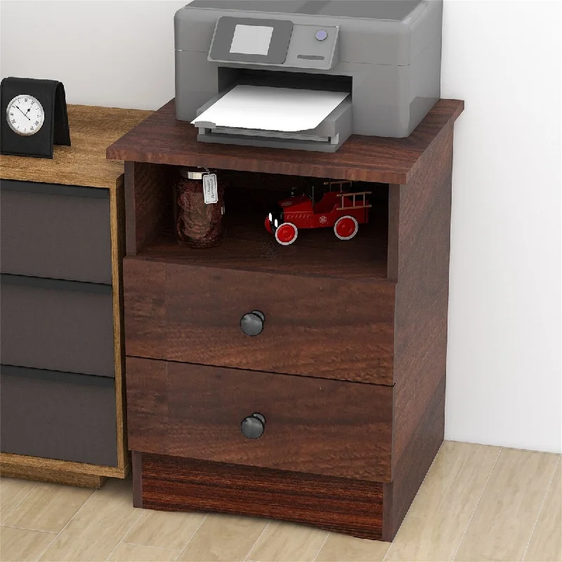 2 Drawers Nightstand with Storage Drawers and Open Shelf