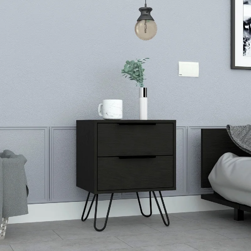 2 Nightstand, Four Legs, Two Drawers -Black