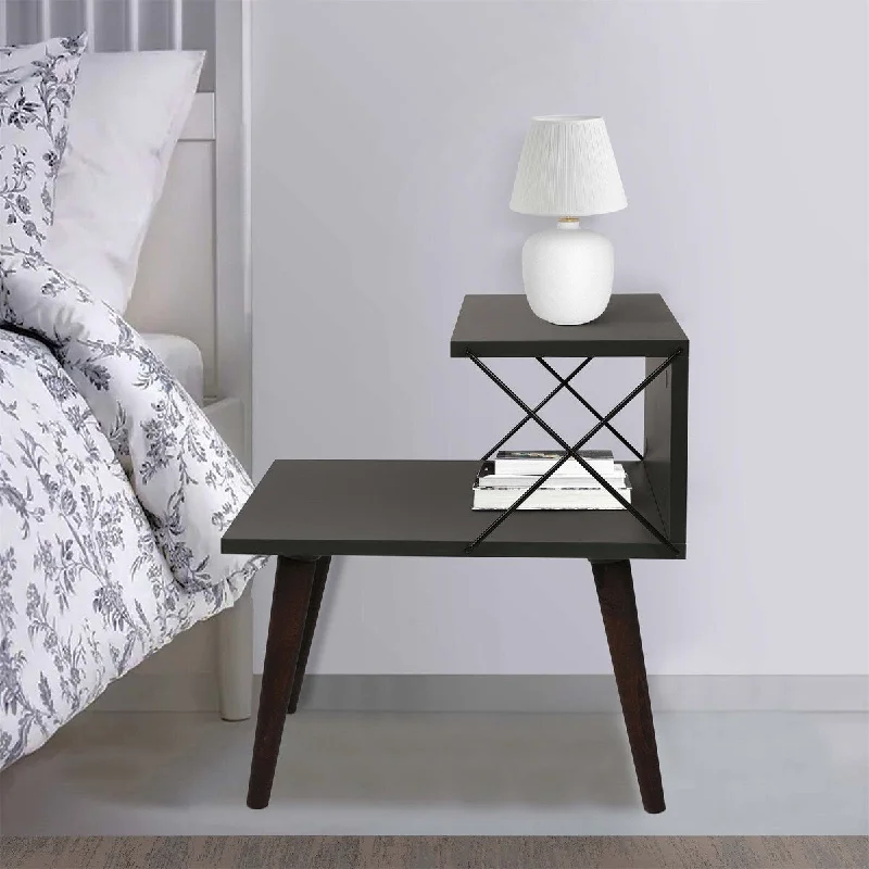 22 Inch Rectangular 2 Tier Wood Nightstand Side Table