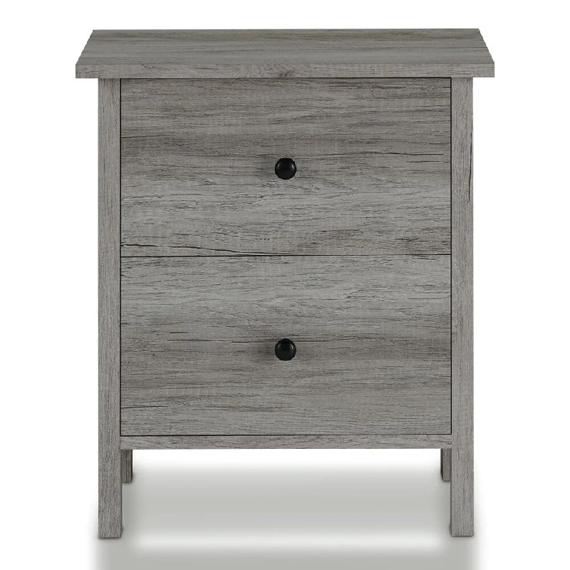 Abbie Farmhouse 2-Drawer Nightstand, Vintage Gray Oak