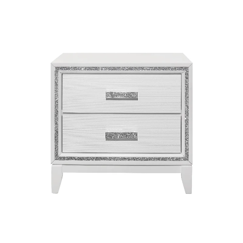 Almera Glitter White Nightstand White Rubber Wood